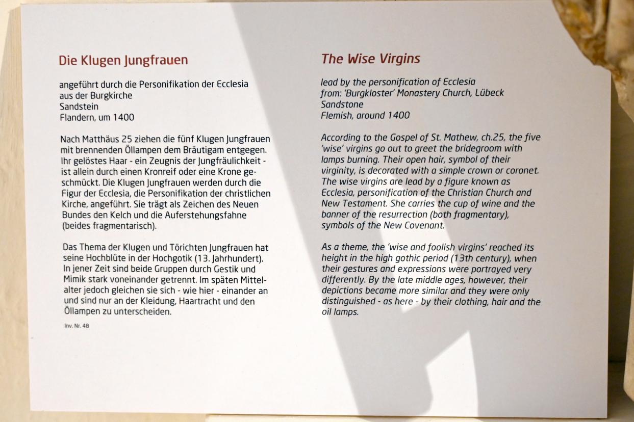 Die Klugen Jungfrauen, Lübeck, Burgkloster, jetzt Lübeck, St. Annen-Museum, Saal 3, um 1400, Bild 2/2