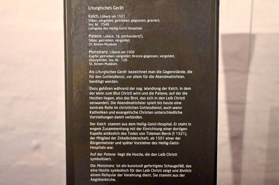 Monstranz, Lübeck, St.-Aegidien-Kirche, jetzt Lübeck, St. Annen-Museum, Saal 6, um 1500, Bild 2/2