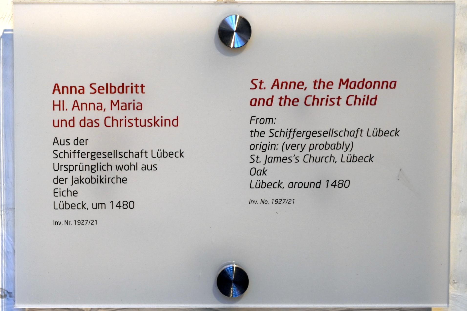 Anna Selbdritt, Lübeck, Jakobikirche, jetzt Lübeck, St. Annen-Museum, Saal 8, um 1480, Bild 3/3