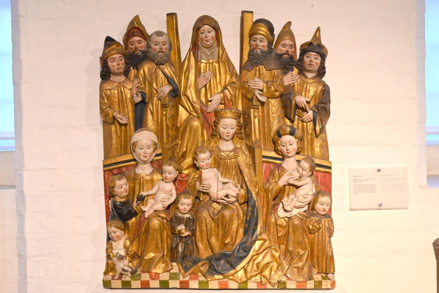 Imperialissima-Meister (1500), Schreinrelief vom Retabel der Gregoriusbruderschaft (?), Lübeck, Jakobikirche, jetzt Lübeck, St. Annen-Museum, Saal 9, um 1500, Bild 2/2