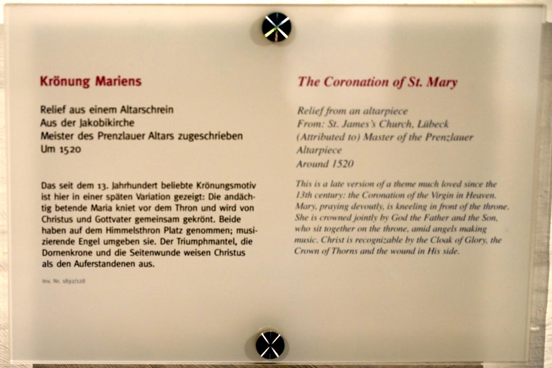 Meister des Prenzlauer Hochaltars (1520), Krönung Mariens, Lübeck, Jakobikirche, jetzt Lübeck, St. Annen-Museum, Saal 9, um 1520, Bild 2/2