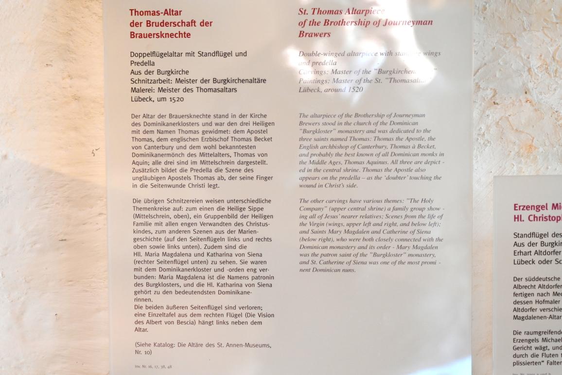 Meister des Thomasaltars (1520), Thomas-Altar der Bruderschaft der Brauersknechte, Lübeck, Burgkloster, jetzt Lübeck, St. Annen-Museum, Saal 9, um 1520, Bild 3/3