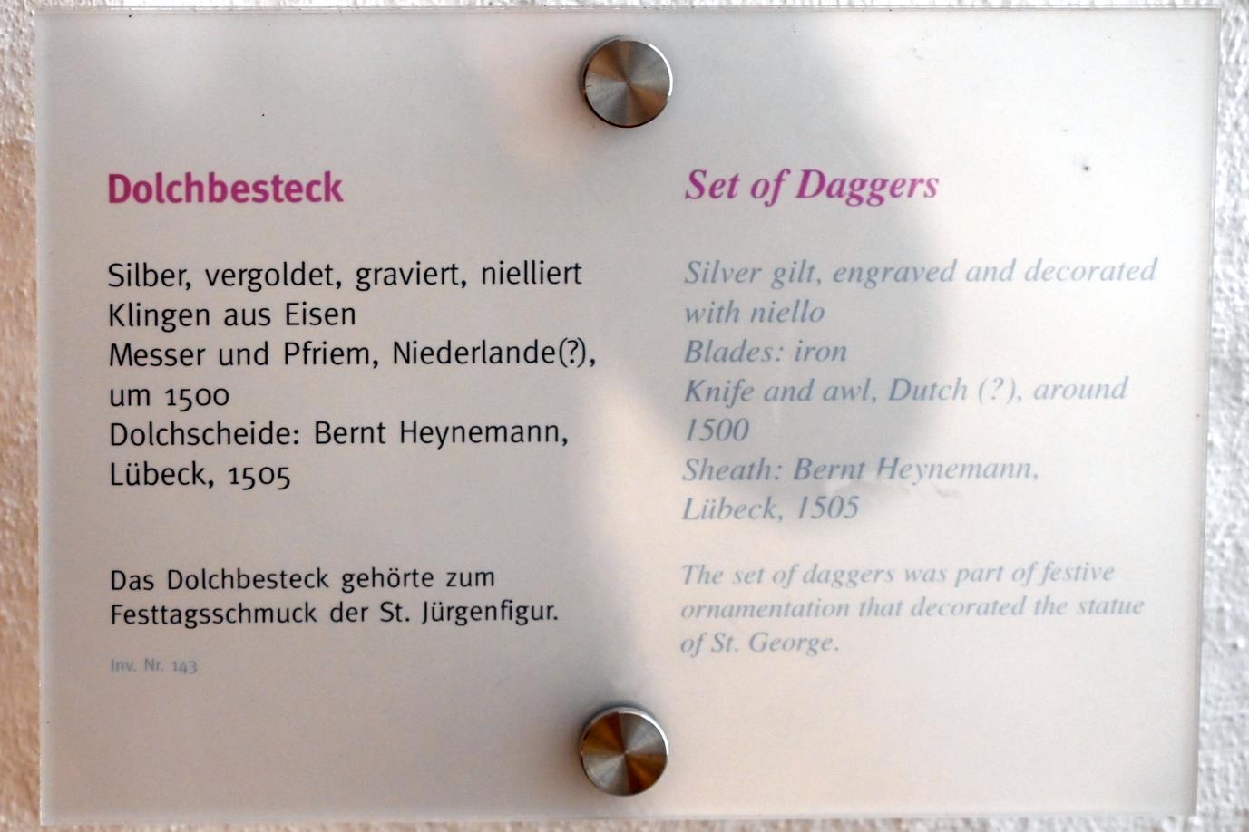 Dolchbesteck, Lübeck, St. Annen-Museum, Saal 11, um 1500, Bild 2/2