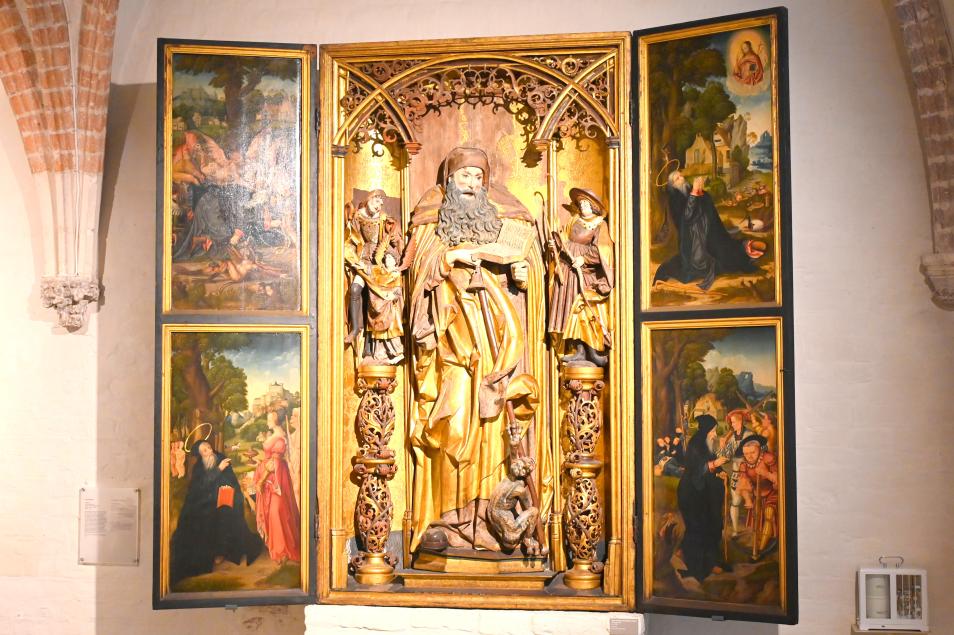 Benedikt Dreyer (1515–1522), Antoniusaltar (Schnitzarbeit), Lübeck, Burgkloster, jetzt Lübeck, St. Annen-Museum, Saal 11, 1522, Bild 2/3
