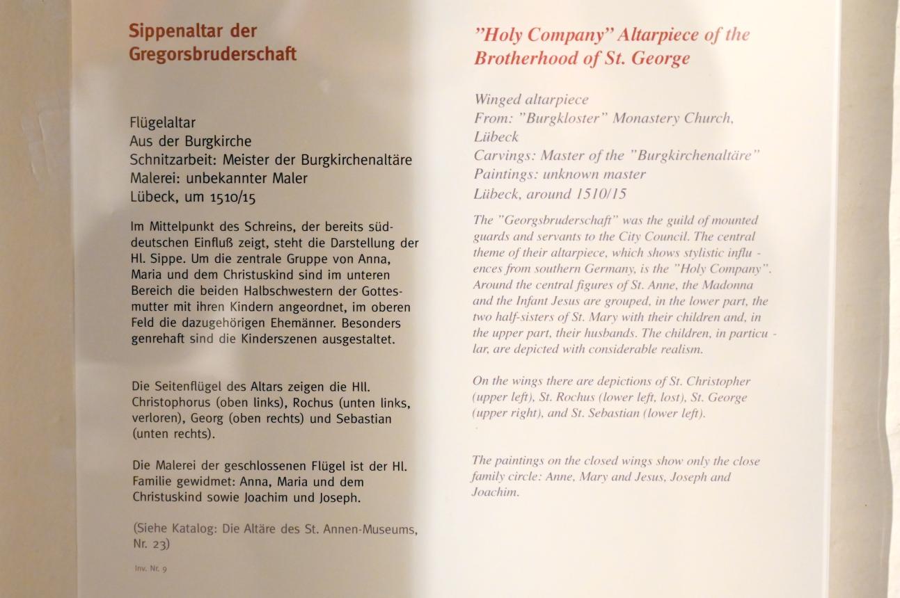 Meister der Burgkirchenaltäre (1500–1520), Sippenaltar der Gregorsbruderschaft, Lübeck, Burgkloster, jetzt Lübeck, St. Annen-Museum, Saal 11, um 1510–1515, Bild 2/2
