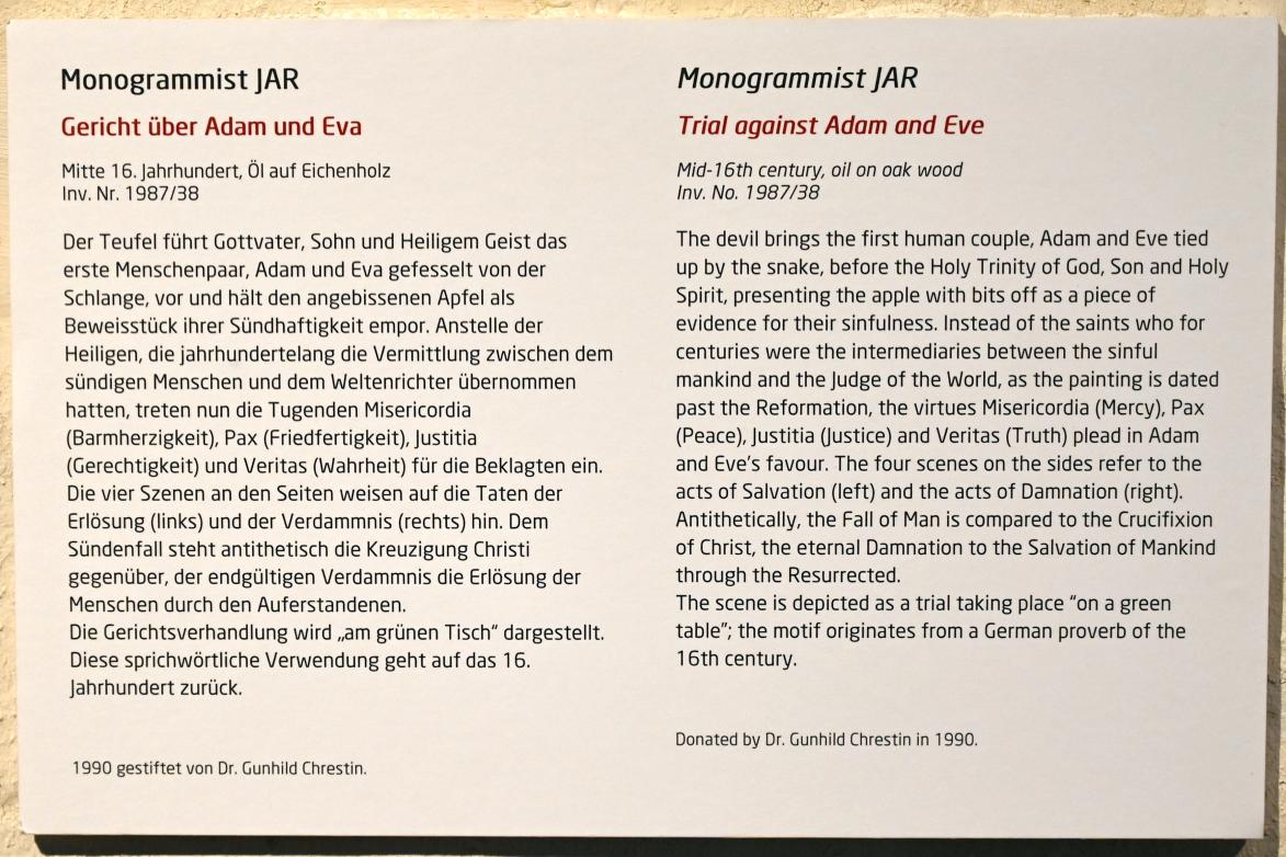 Gericht über Adam und Eva, Lübeck, St. Annen-Museum, Saal 14, Mitte 16. Jhd., Bild 2/2