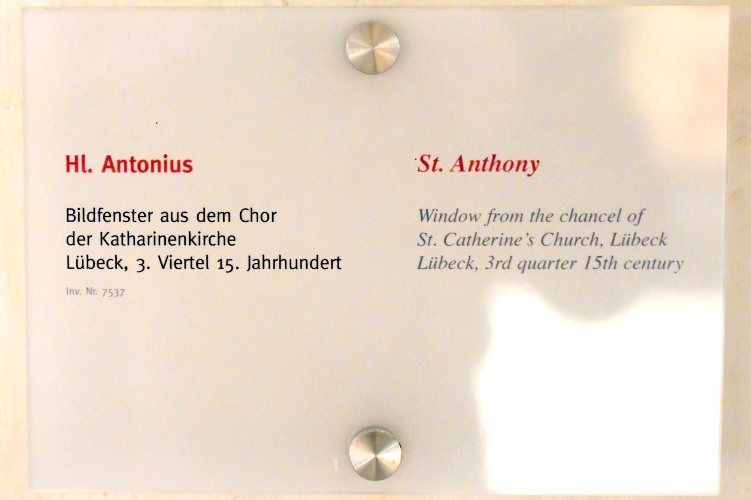 Hl. Antonius, Lübeck, Katharinenkirche, jetzt Lübeck, St. Annen-Museum, Saal 14, 3. Viertel 15. Jhd., Bild 2/2