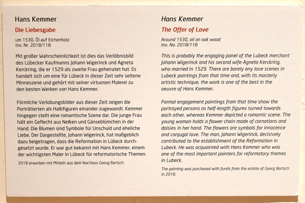 Hans Kemmer (1530–1556), Die Liebesgabe, Lübeck, St. Annen-Museum, Saal 13, um 1530, Bild 2/2