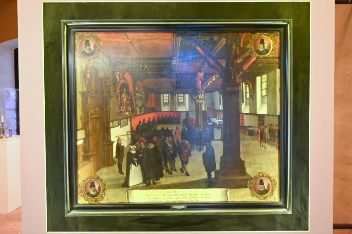 Hans von Hembsen (Hemssen) (1625), Gerichtssitzung im ehemaligen Ratssaal, Lübeck, Lübecker Rathaus, jetzt Lübeck, St. Annen-Museum, Obergeschoß, Saal 1, 1625