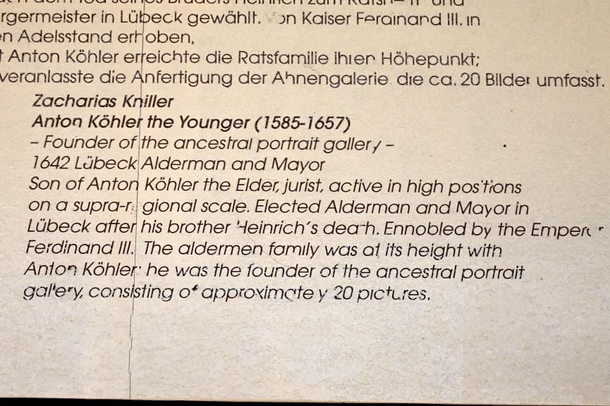Zacharias Kniller (Undatiert), Anton Köhler d.J. (1585-1657), Lübeck, St. Annen-Museum, Obergeschoß, Saal 1, Undatiert, Bild 3/3