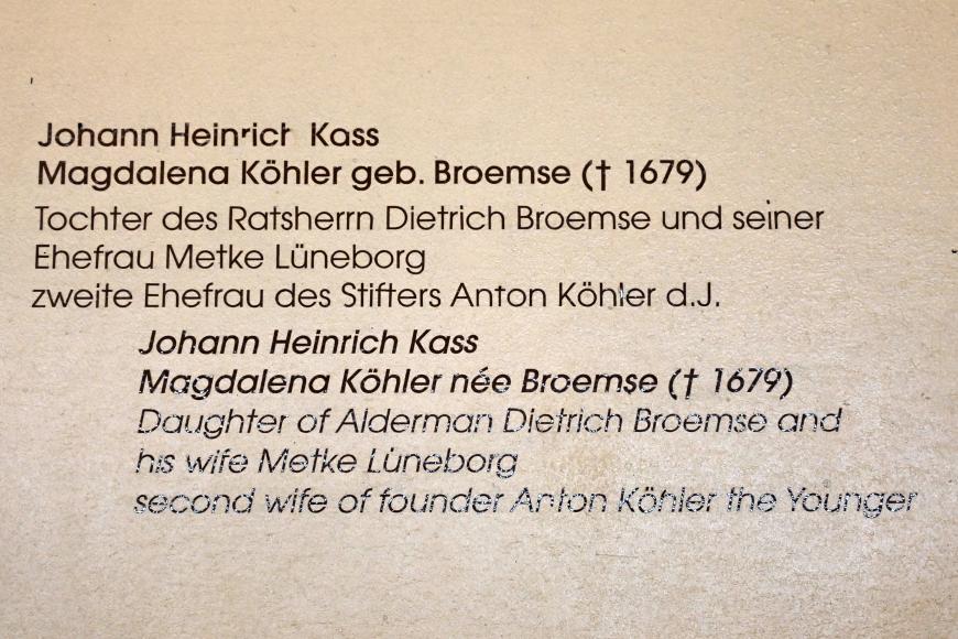 Johann Heinrich Kass (Undatiert), Magdalena Köhler geb. Broemse (gest. 1679), Lübeck, St. Annen-Museum, Obergeschoß, Saal 1, Undatiert, Bild 2/2
