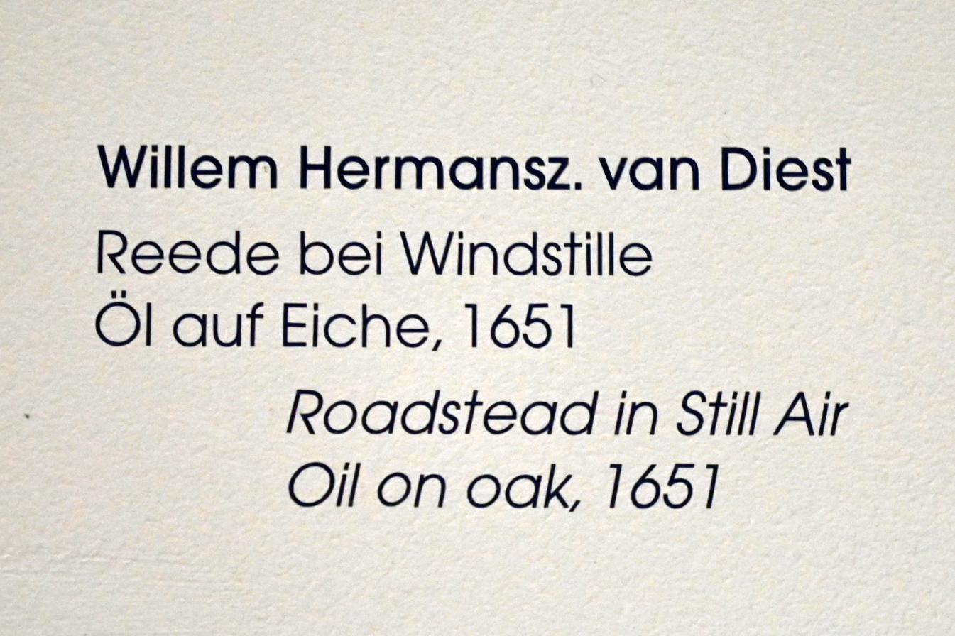 Willem van Diest (1643–1651), Reede bei Windstille, Lübeck, St. Annen-Museum, Obergeschoß, Saal 13, 1651, Bild 2/2