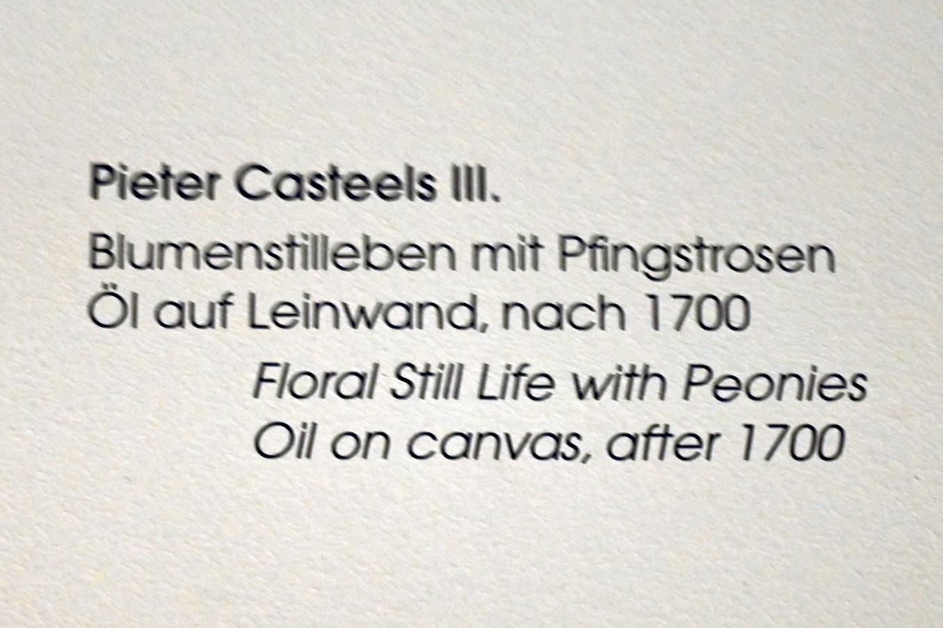 Pieter Casteels III. (1701–1730), Blumenstillleben mit Pfingstrosen, Lübeck, St. Annen-Museum, Obergeschoß, Saal 13, nach 1700, Bild 2/2