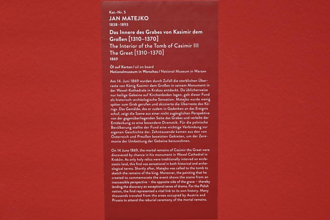 Jan Matejko (1857–1893), Das Innere des Grabes von Kasimir dem Großen [1310-1370], München, Kunsthalle, Ausstellung "Polnischer Symbolismus um 1900" vom 25.03.-07.08.2022, Saal 2 - Die Kunstzentren Krakau und Warschau, 1869, Bild 2/2