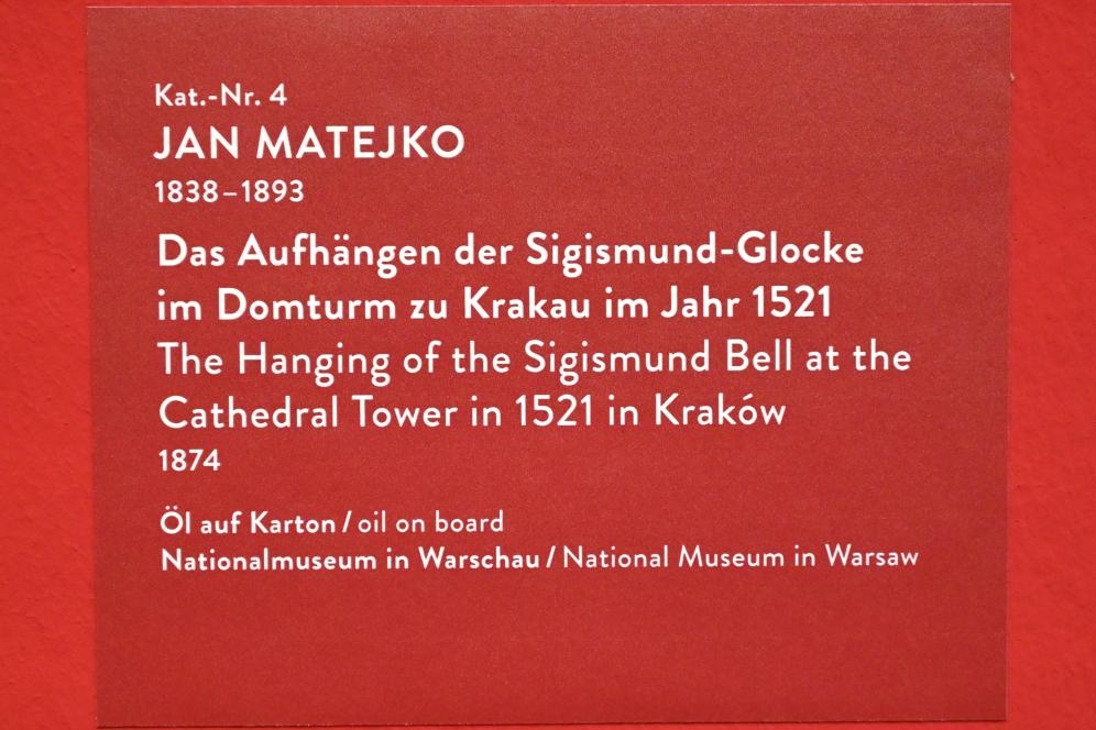Jan Matejko (1857–1893), Das Aufhängen der Sigismund-Glocke im Domturm zu Krakau im Jahr 1521, München, Kunsthalle, Ausstellung "Polnischer Symbolismus um 1900" vom 25.03.-07.08.2022, Saal 2 - Die Kunstzentren Krakau und Warschau, 1874, Bild 2/2