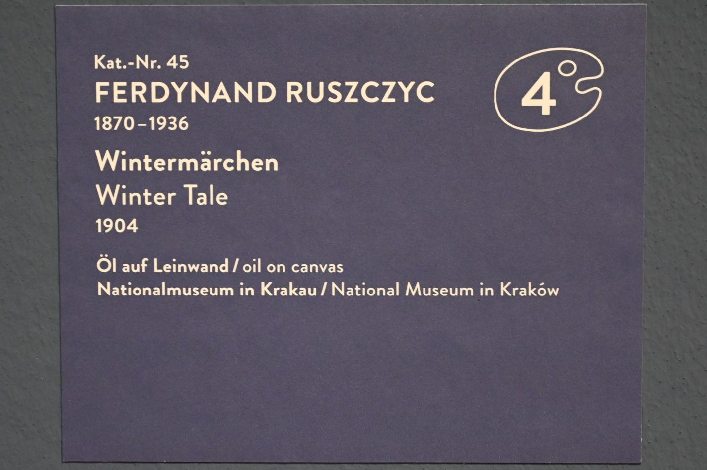 Ferdynand Ruszczyc (1900–1904), Wintermärchen, München, Kunsthalle, Ausstellung "Polnischer Symbolismus um 1900" vom 25.03.-07.08.2022, Saal 4 - Polnische Landschaften, 1904, Bild 2/2