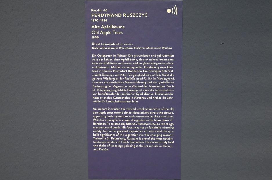 Ferdynand Ruszczyc (1900–1904), Alte Apfelbäume, München, Kunsthalle, Ausstellung "Polnischer Symbolismus um 1900" vom 25.03.-07.08.2022, Saal 4 - Polnische Landschaften, 1900, Bild 2/2