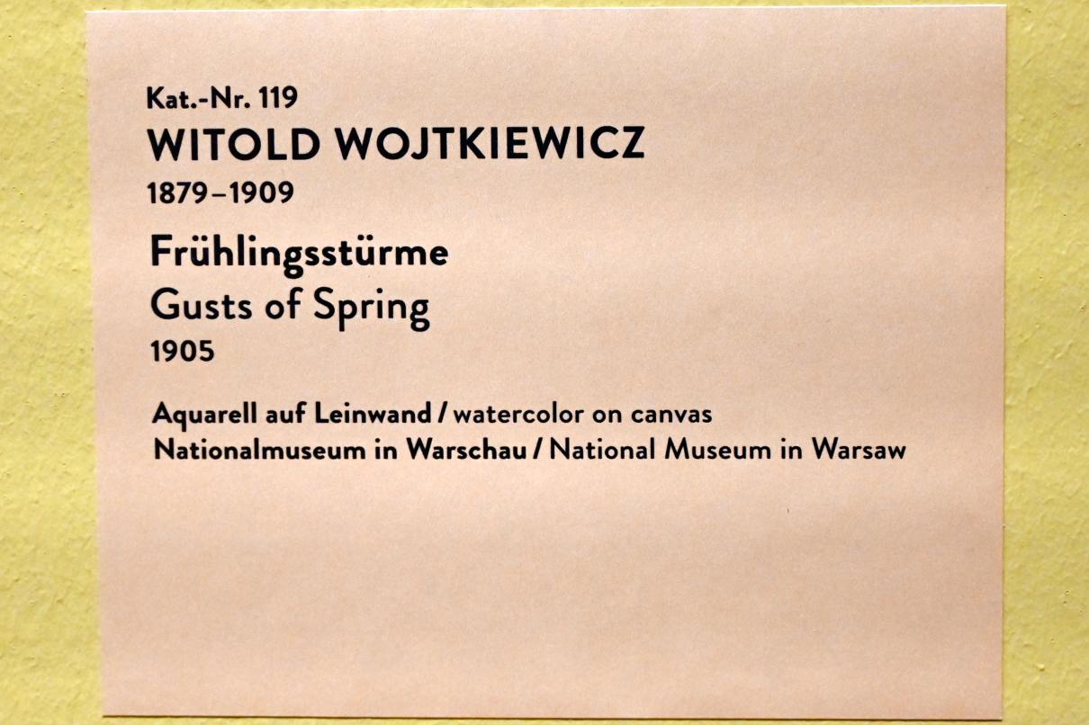 Witold Wojtkiewicz (1904–1909), Frühlingsstürme, München, Kunsthalle, Ausstellung "Polnischer Symbolismus um 1900" vom 25.03.-07.08.2022, Saal 5 - Frühlingserwachen, 1905, Bild 2/2