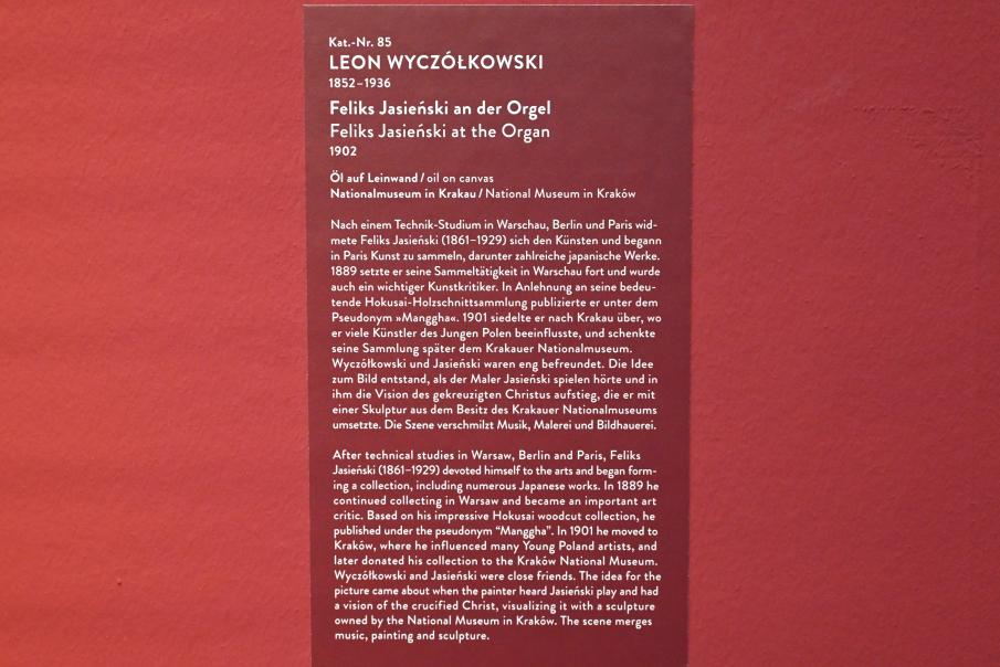 Leon Wyczółkowski (1891–1910), Feliks Jasieński an der Orgel, München, Kunsthalle, Ausstellung "Polnischer Symbolismus um 1900" vom 25.03.-07.08.2022, Saal 8 - Porträts, 1902, Bild 2/2