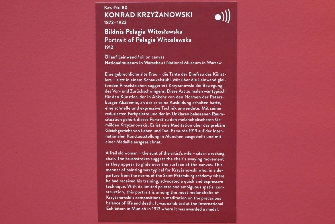 Konrad Krzyżanowski (1900–1914), Bildnis Pelagia Witosławska, München, Kunsthalle, Ausstellung "Polnischer Symbolismus um 1900" vom 25.03.-07.08.2022, Saal 8 - Porträts, 1912, Bild 2/2