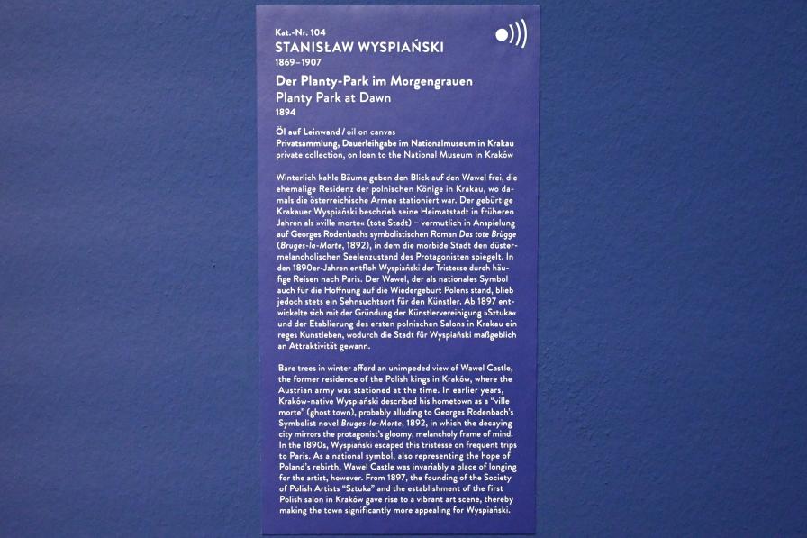 Stanisław Wyspiański (1893–1902), Der Planty-Park im Morgengrauen, München, Kunsthalle, Ausstellung "Polnischer Symbolismus um 1900" vom 25.03.-07.08.2022, Saal 9 - Die nackte Seele, 1894, Bild 2/2