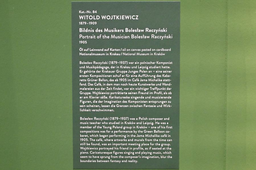 Witold Wojtkiewicz (1904–1909), Bildnis des Musikers Bolesław Raczyński, München, Kunsthalle, Ausstellung "Polnischer Symbolismus um 1900" vom 25.03.-07.08.2022, Saal 10 - Fantastische Welten, 1905, Bild 2/2