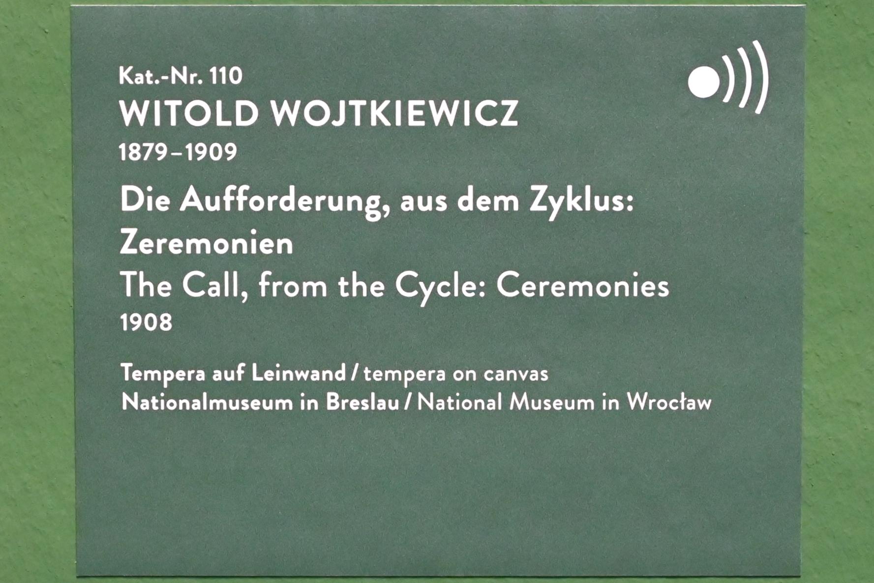 Witold Wojtkiewicz (1904–1909), Die Aufforderung, aus dem Zyklus: Zeremonien, München, Kunsthalle, Ausstellung "Polnischer Symbolismus um 1900" vom 25.03.-07.08.2022, Saal 10 - Fantastische Welten, 1908, Bild 2/2