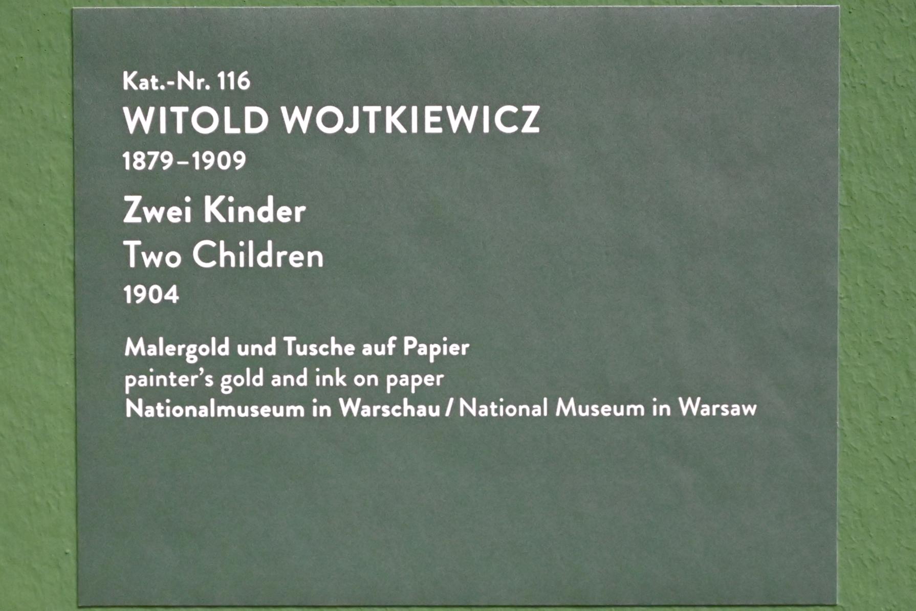 Witold Wojtkiewicz (1904–1909), Zwei Kinder, München, Kunsthalle, Ausstellung "Polnischer Symbolismus um 1900" vom 25.03.-07.08.2022, Saal 10 - Fantastische Welten, 1904, Bild 2/2