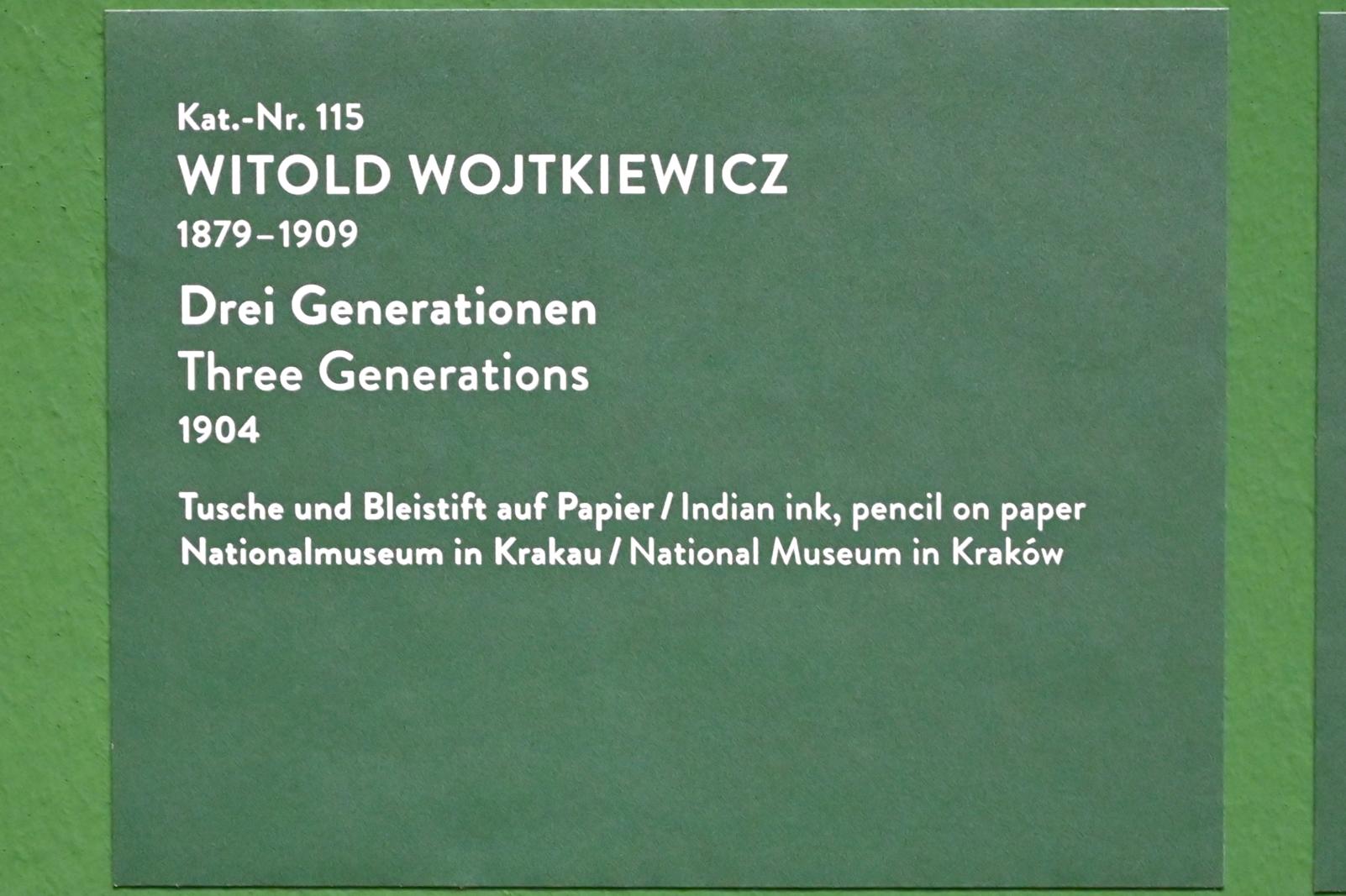 Witold Wojtkiewicz (1904–1909), Drei Generationen, München, Kunsthalle, Ausstellung "Polnischer Symbolismus um 1900" vom 25.03.-07.08.2022, Saal 10 - Fantastische Welten, 1904, Bild 2/2