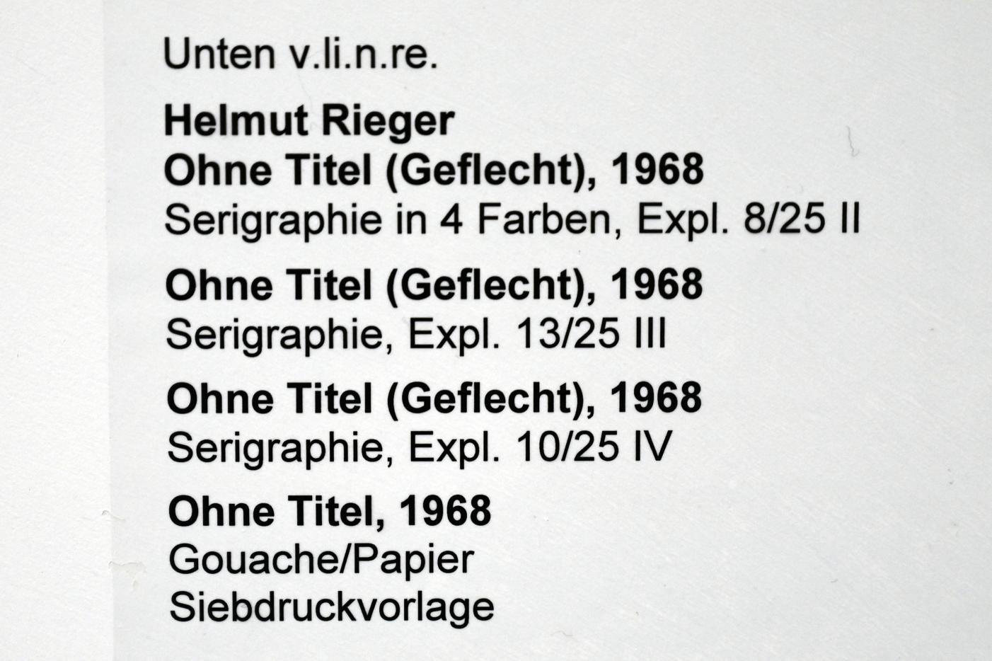 Helmut Rieger (1967–1968), Ohne Titel (Geflecht), Expl. 10/25 IV, Neumarkt in der Oberpfalz, Museum Lothar Fischer, Obergeschoß Raum 7, 1968, Bild 2/2