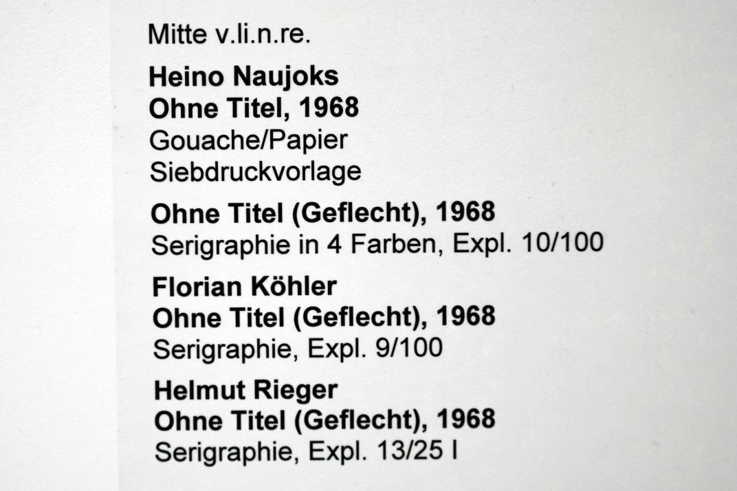 Heino Naujoks (1967–1968), Ohne Titel (Geflecht), Expl. 10/100, Neumarkt in der Oberpfalz, Museum Lothar Fischer, Obergeschoß Raum 7, 1968, Bild 2/2