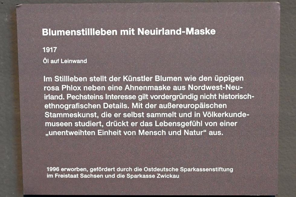 Max Pechstein (1895–1953), Blumenstillleben mit Neuirland-Maske, Zwickau, Kunstsammlungen, Max-Pechstein-Museum - Saal 1, 1917, Bild 2/2