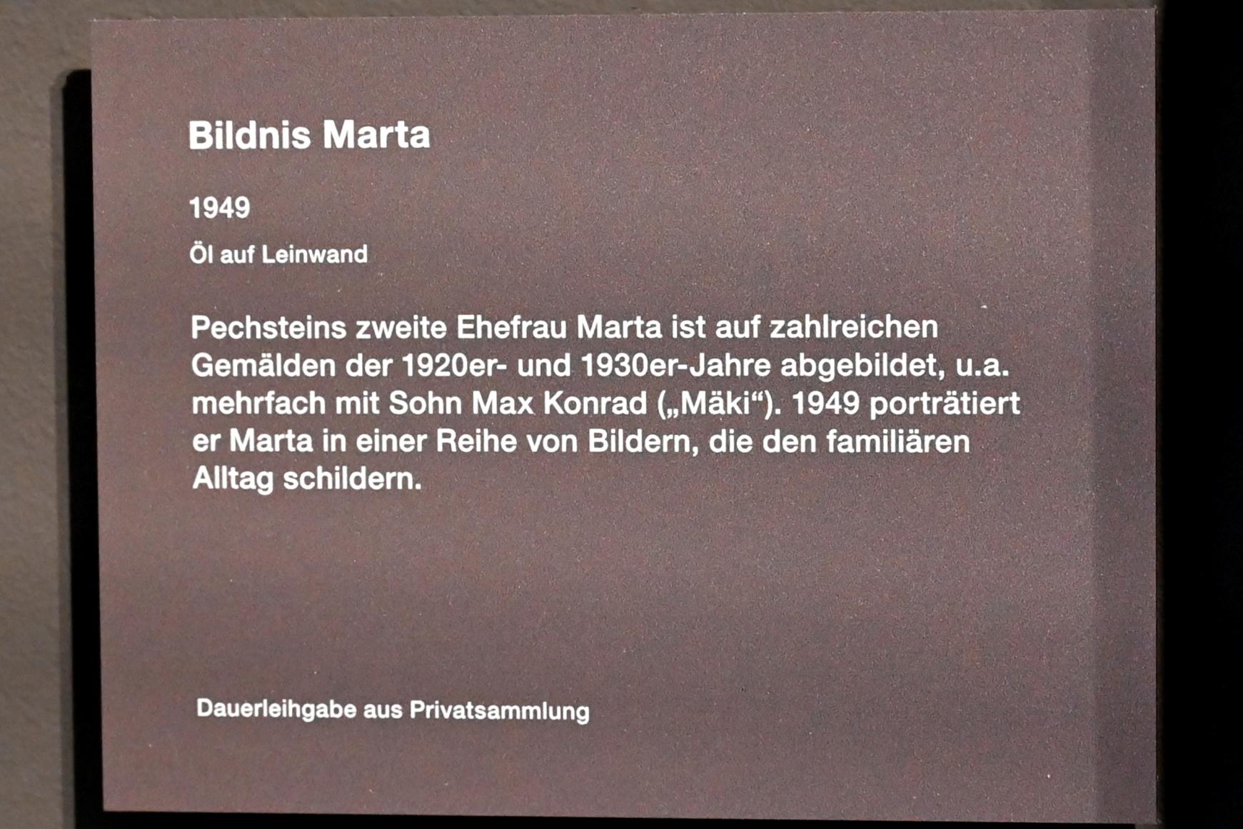 Max Pechstein (1895–1953), Bildnis Marta, Zwickau, Kunstsammlungen, Max-Pechstein-Museum - Saal 2, 1949, Bild 2/2