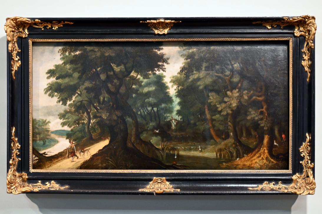 Waldlandschaft mit Jägern, Zwickau, Kunstsammlungen, Altmeisterliches, um 1620, Bild 1/2