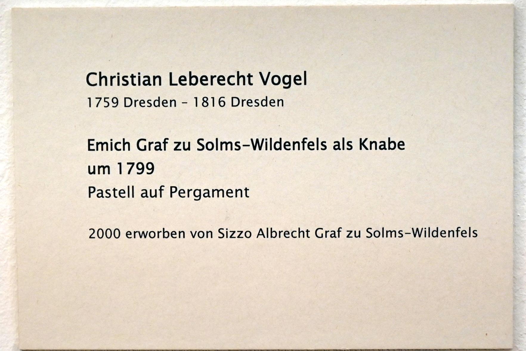 Christian Leberecht Vogel (1799–1814), Emich Graf zu Solms-Wildenfels als Knabe, Zwickau, Kunstsammlungen, Zeit der Empfindsamkeit, um 1799, Bild 2/2