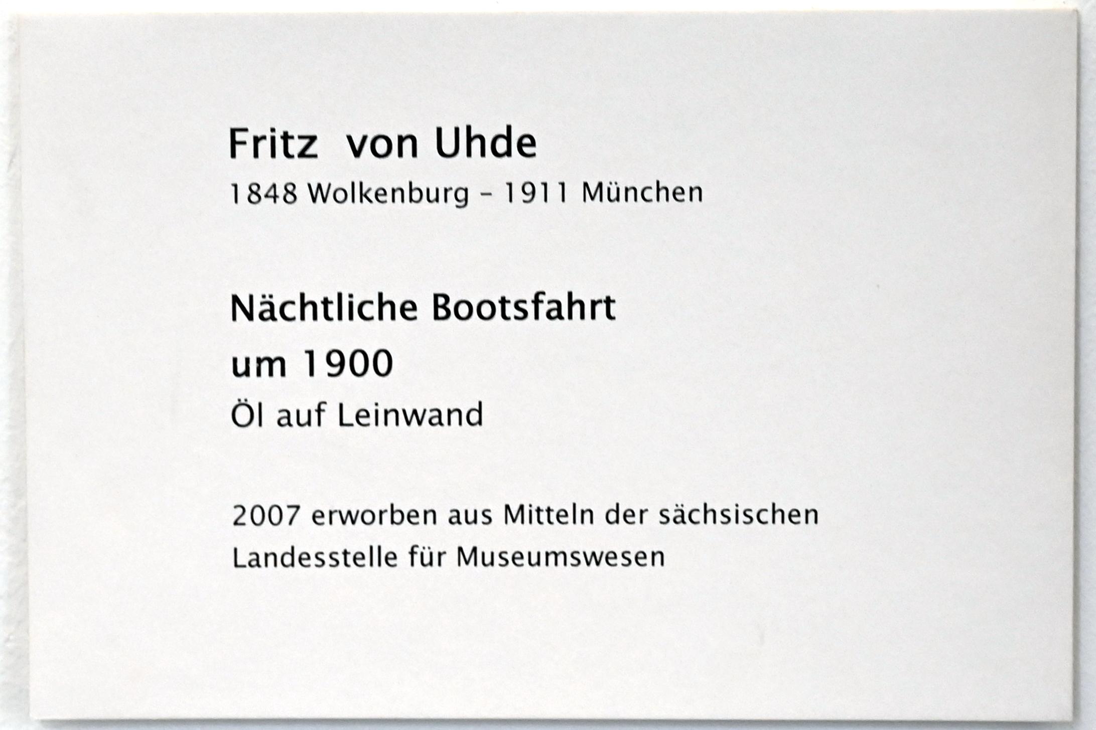 Fritz von Uhde (1882–1910), Nächtliche Bootsfahrt, Zwickau, Kunstsammlungen, Aufbruch in die Moderne, um 1900, Bild 2/2