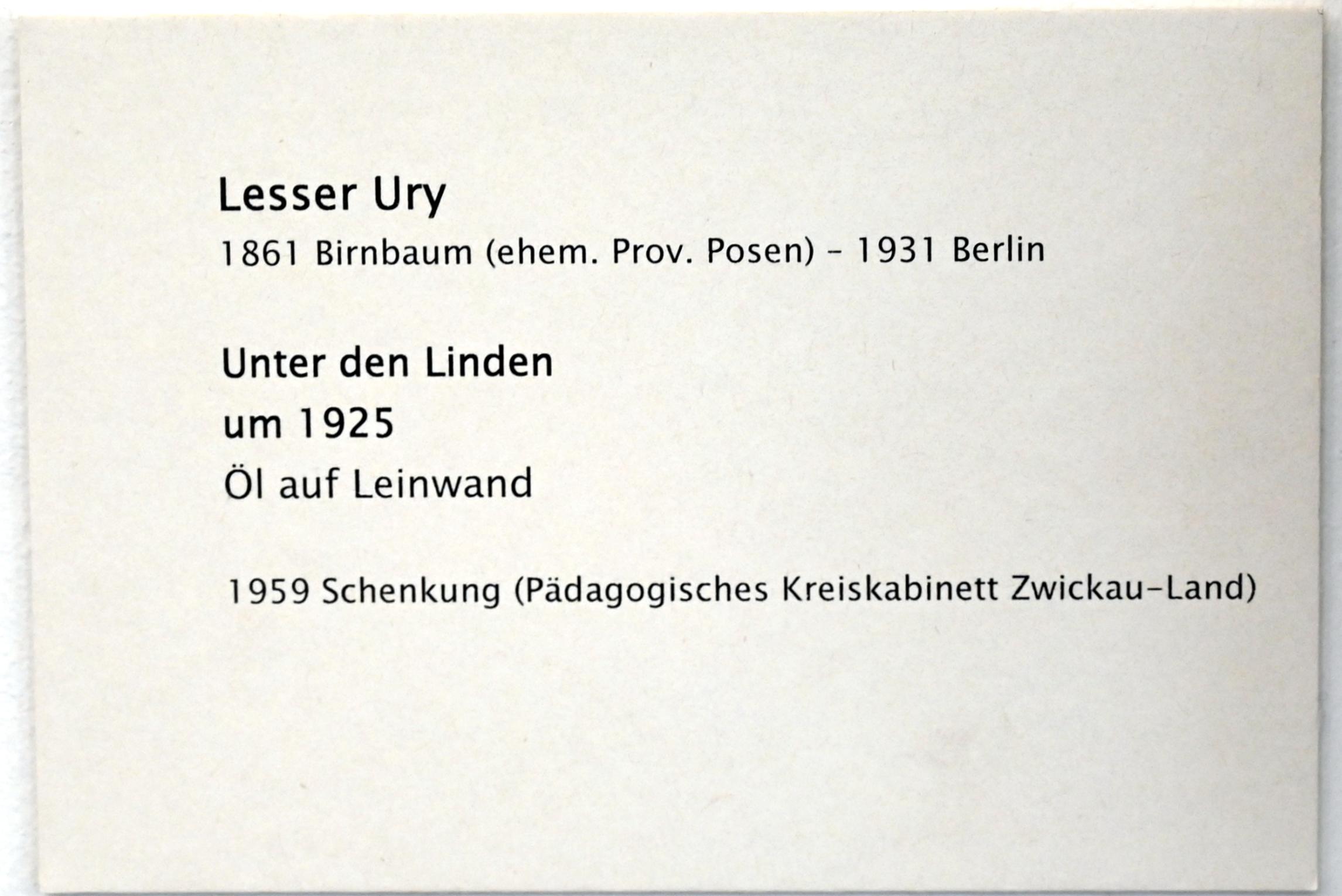 Lesser Ury (1881–1931), Unter den Linden, Zwickau, Kunstsammlungen, Aufbruch in die Moderne, um 1925, Bild 2/2