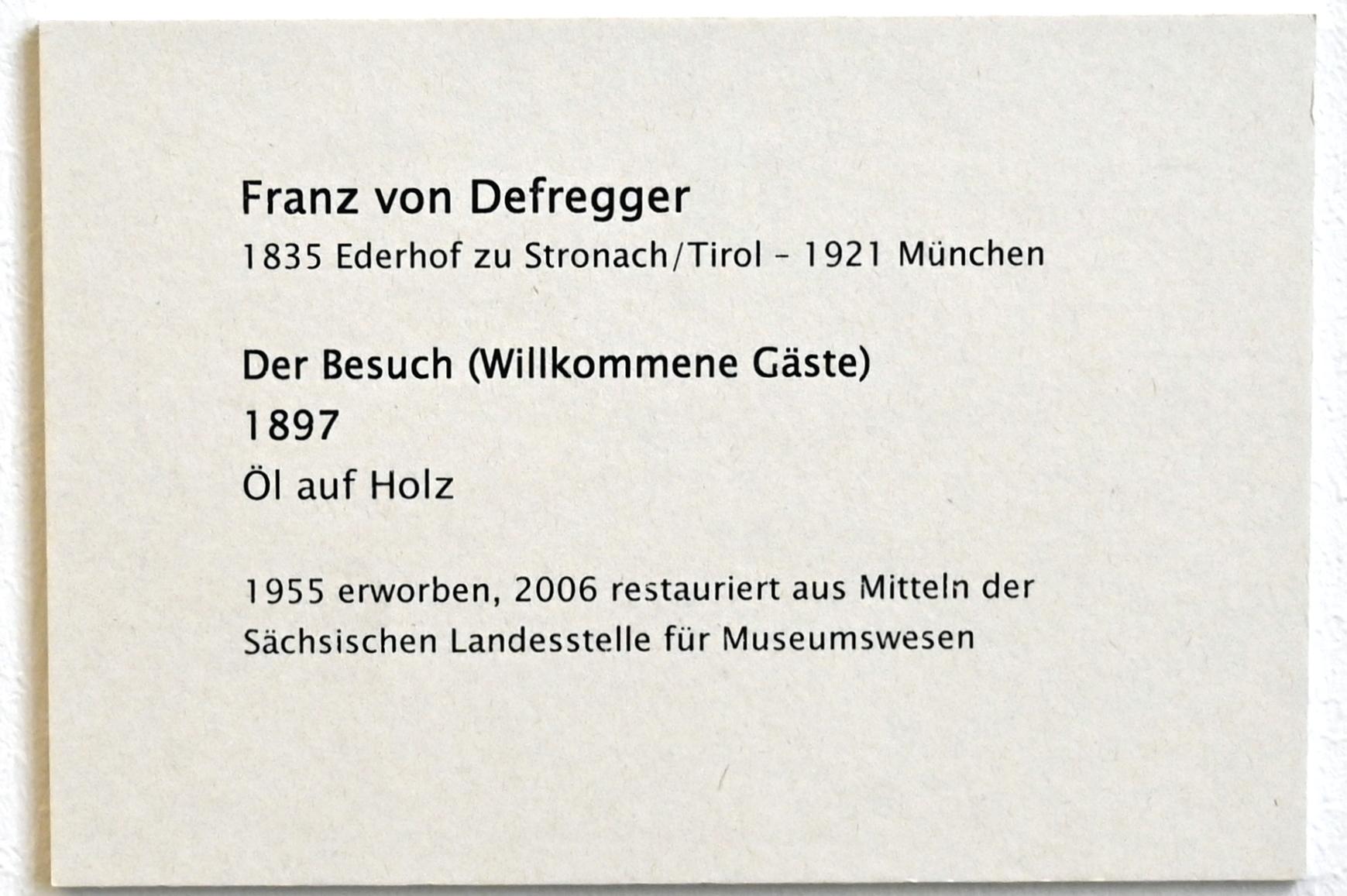 Franz von Defregger (1880–1897), Der Besuch (Willkommene Gäste), Zwickau, Kunstsammlungen, Aufbruch in die Moderne, 1897, Bild 2/2
