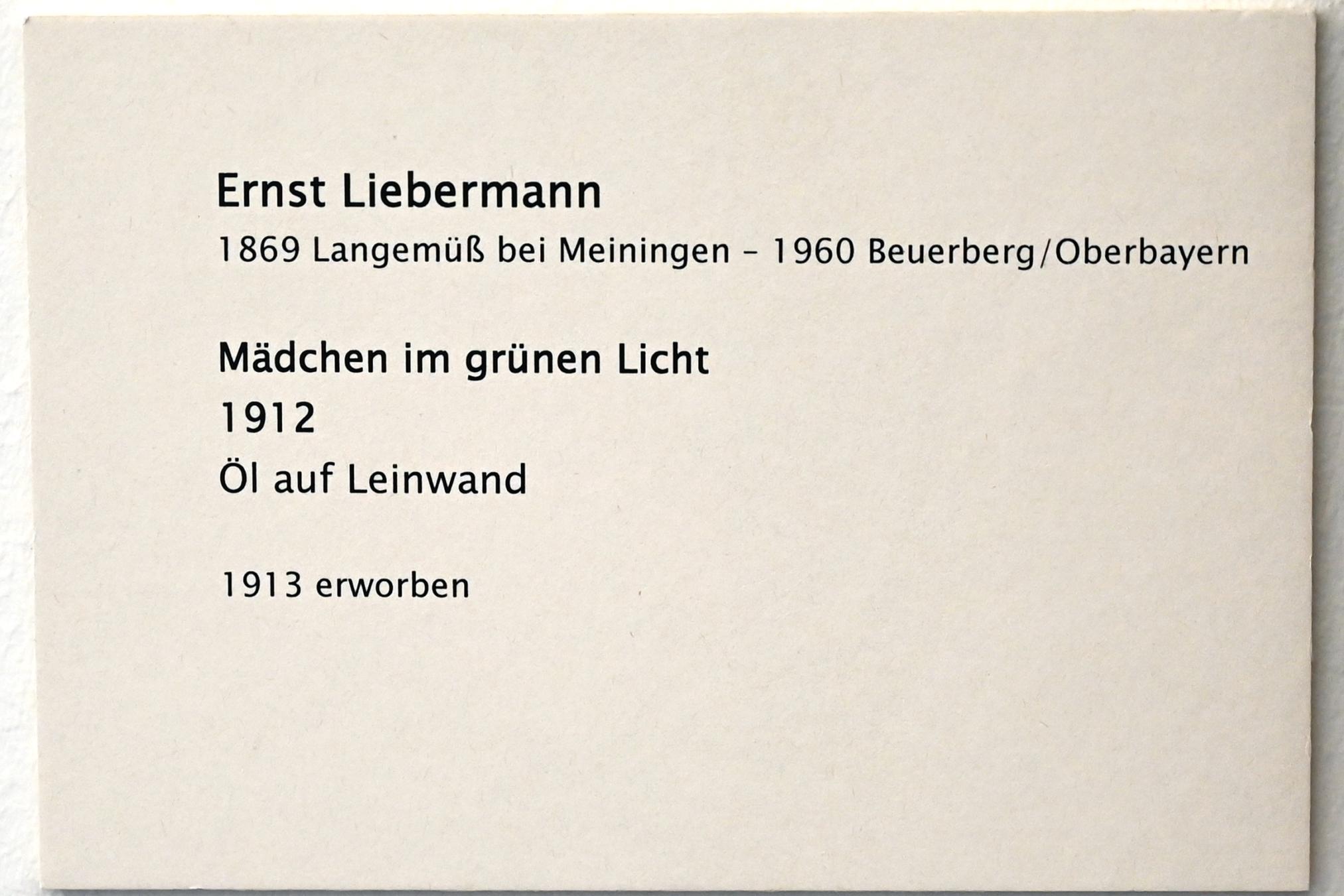 Ernst Liebermann (1912–1915), Mädchen im grünen Licht, Zwickau, Kunstsammlungen, Aufbruch in die Moderne, 1912, Bild 2/2