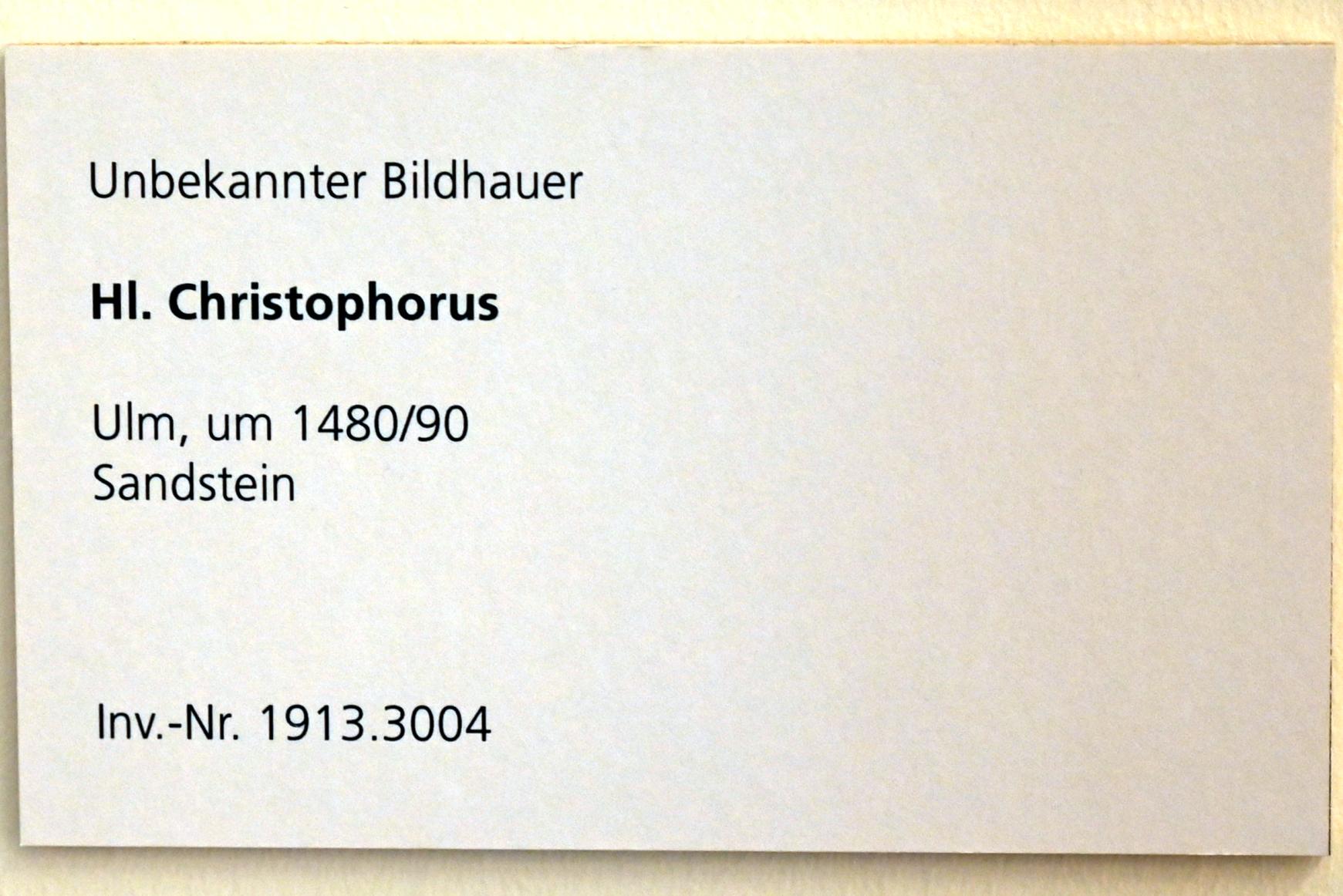 Hl. Christophorus, Ulm, Museum Ulm, Saal 1, um 1480–1490, Bild 2/2