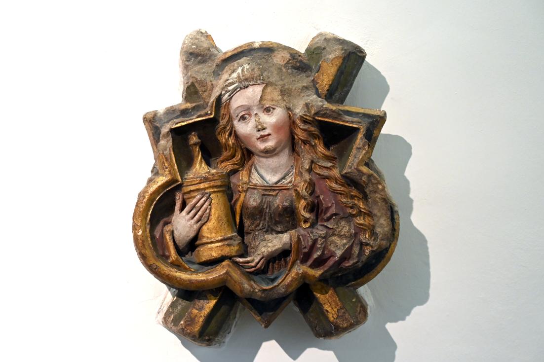 Schlussstein Hl. Maria Magdalena, Blaubeuren, ehem. Benediktinerkloster, jetzt Ulm, Museum Ulm, Saal 1, um 1490