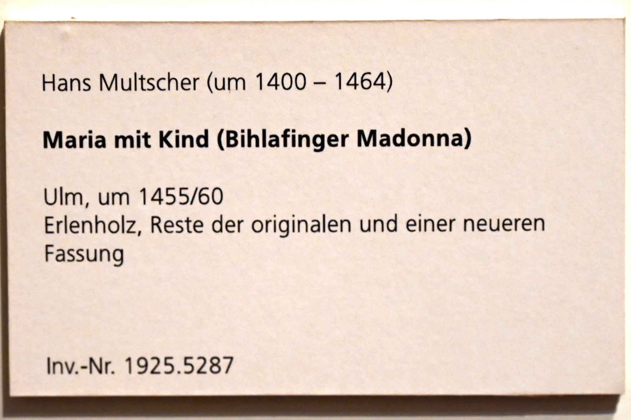 Hans Multscher (1428–1465), Maria mit Kind (Bihlafinger Madonna), Bihlafingen, Kirche St. Theodul, jetzt Ulm, Museum Ulm, Saal 2, um 1455–1460, Bild 3/3