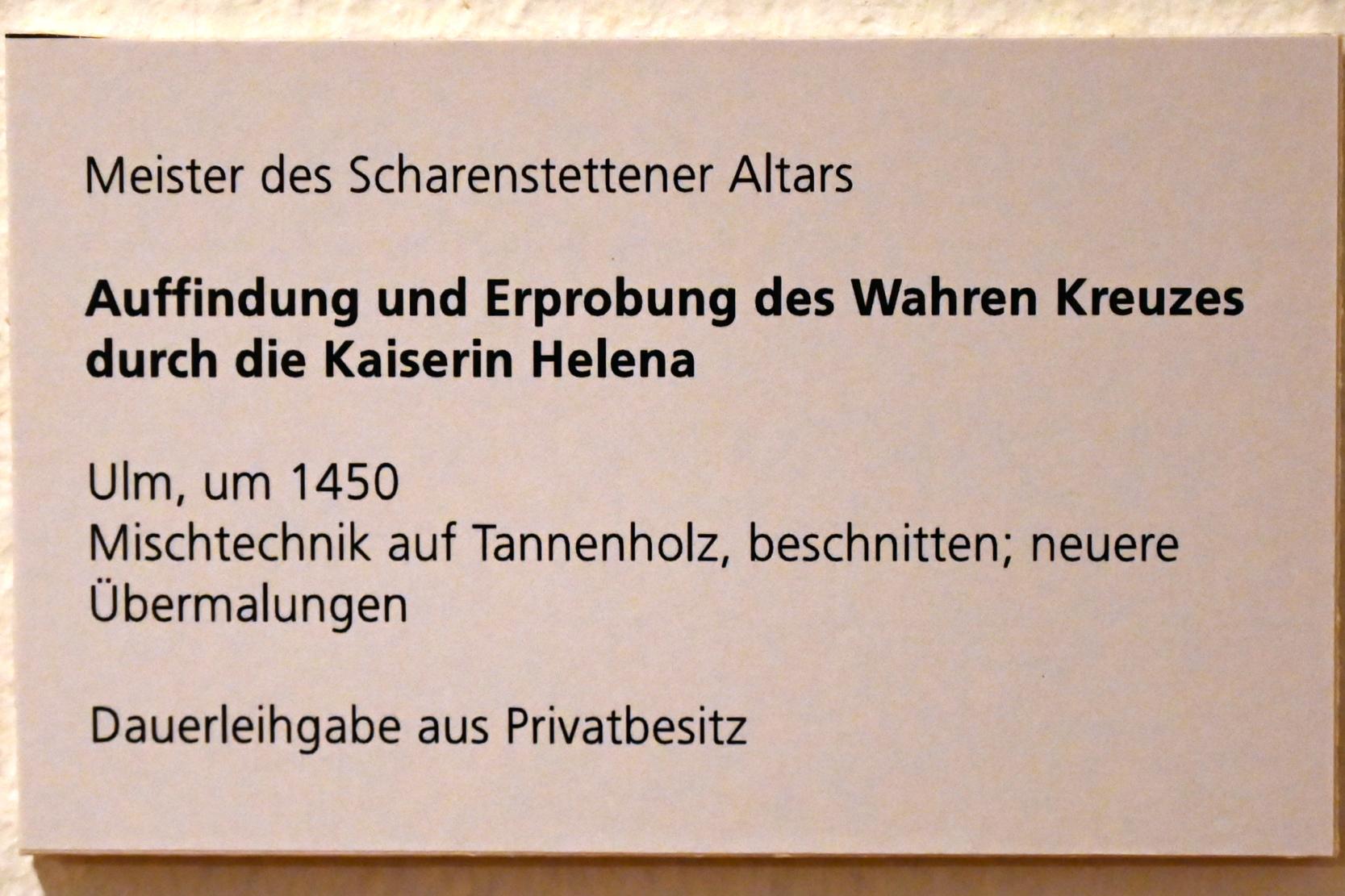 Hans Multscher (Umkreis) (1435–1467), Auffindung und Erprobung des Wahren Kreuzes durch die Kaiserin Helena, Ulm, Museum Ulm, Saal 2, um 1450, Bild 2/2