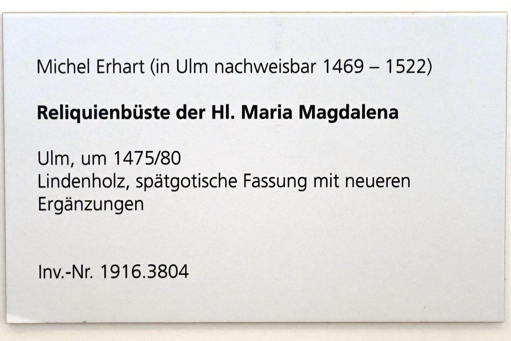 Michel Erhart (1472–1516), Reliquienbüste der Hl. Maria Magdalena, Ulm, Museum Ulm, Saal 3, um 1475–1480, Bild 4/5