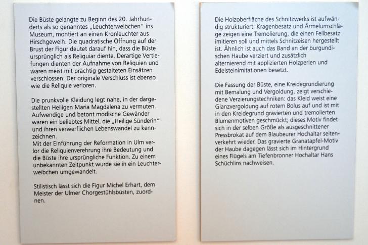Michel Erhart (1472–1516), Reliquienbüste der Hl. Maria Magdalena, Ulm, Museum Ulm, Saal 3, um 1475–1480, Bild 5/5