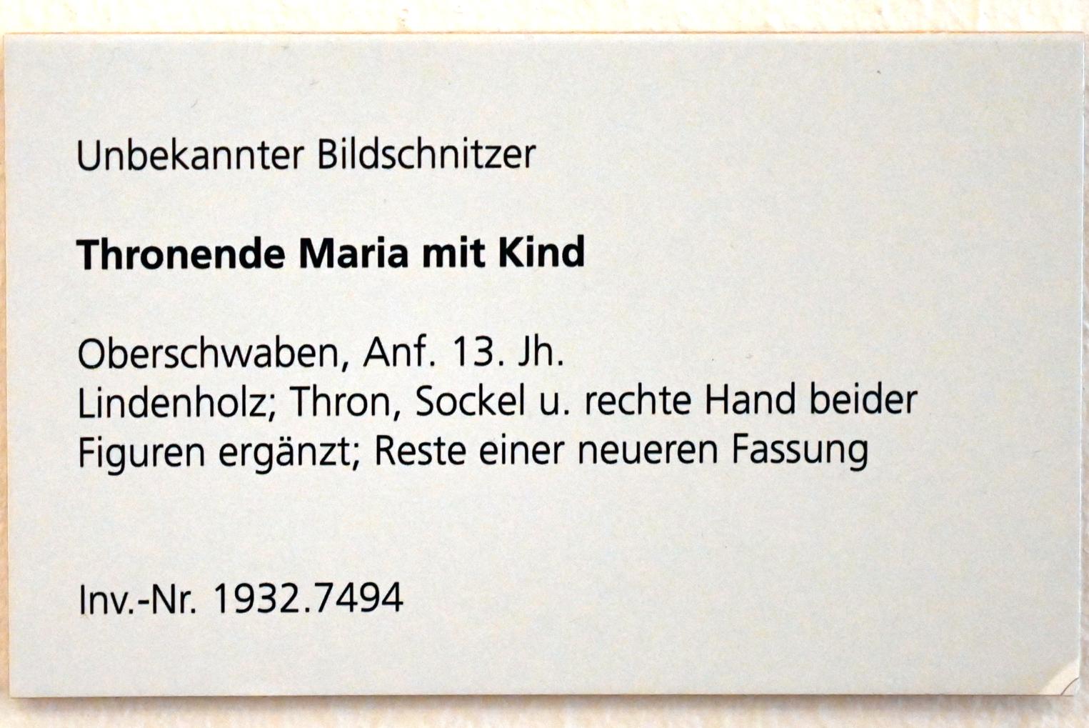 Thronende Maria mit Kind, Ulm, Museum Ulm, Saal 3, Beginn 13. Jhd., Bild 3/3