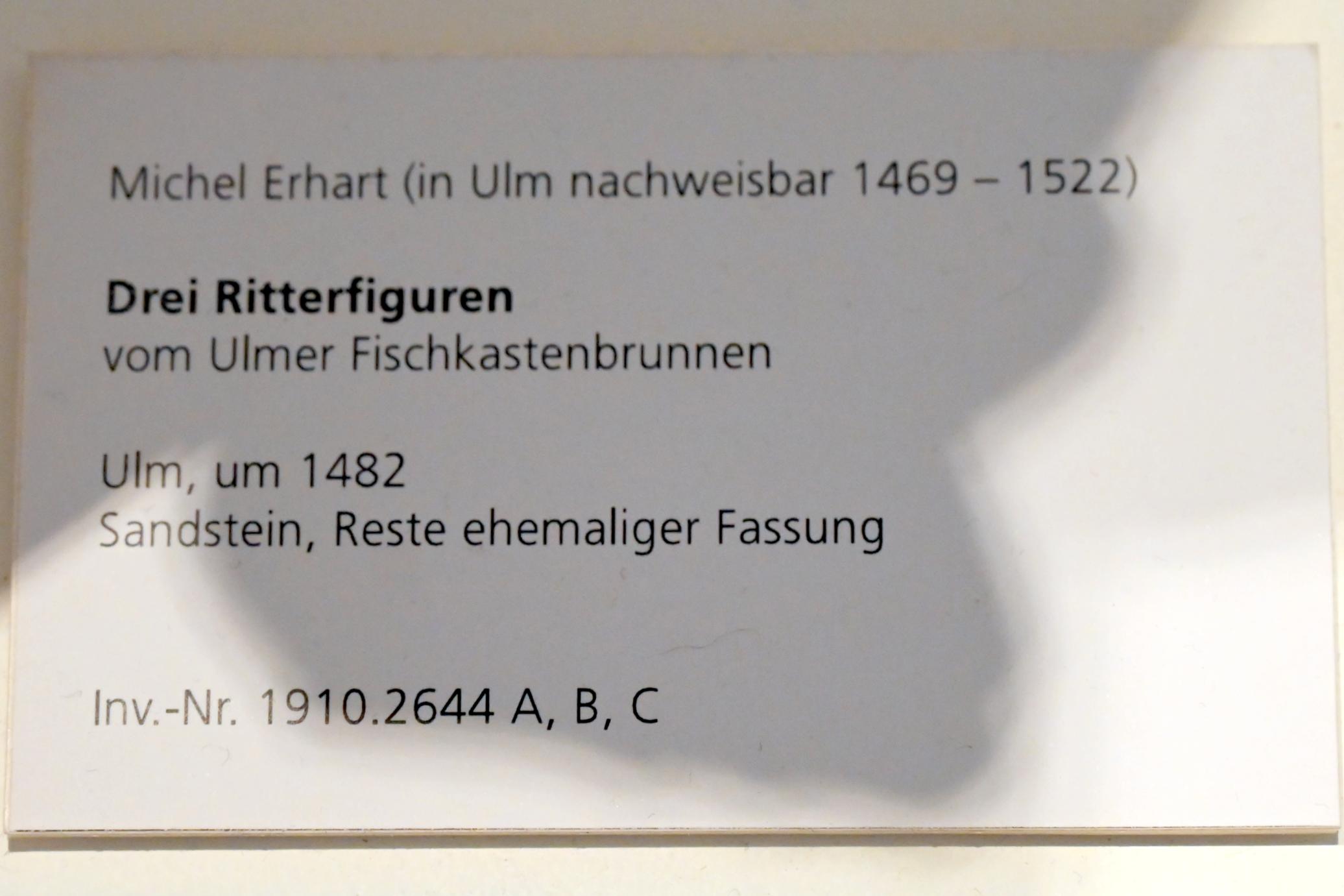 Michel Erhart (1472–1516), Drei Ritterfiguren, Ulm, Fischkastenbrunnen, jetzt Ulm, Museum Ulm, Saal 3, um 1482, Bild 4/5