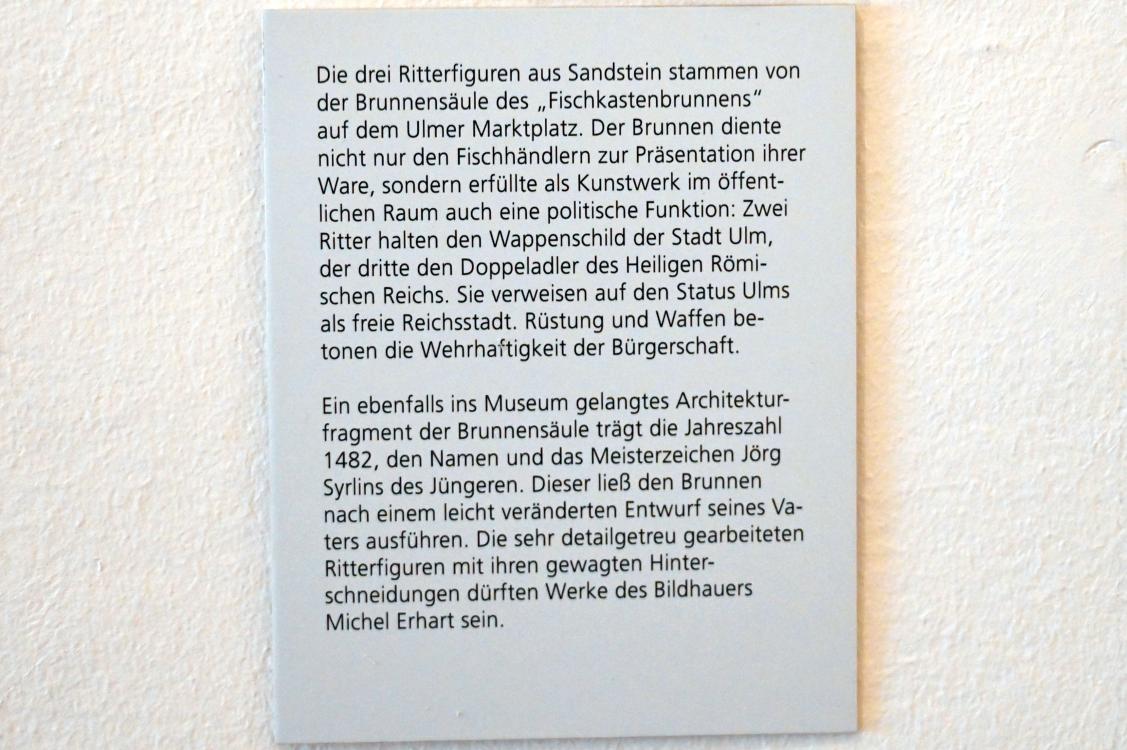 Michel Erhart (1472–1516), Drei Ritterfiguren, Ulm, Fischkastenbrunnen, jetzt Ulm, Museum Ulm, Saal 3, um 1482, Bild 5/5