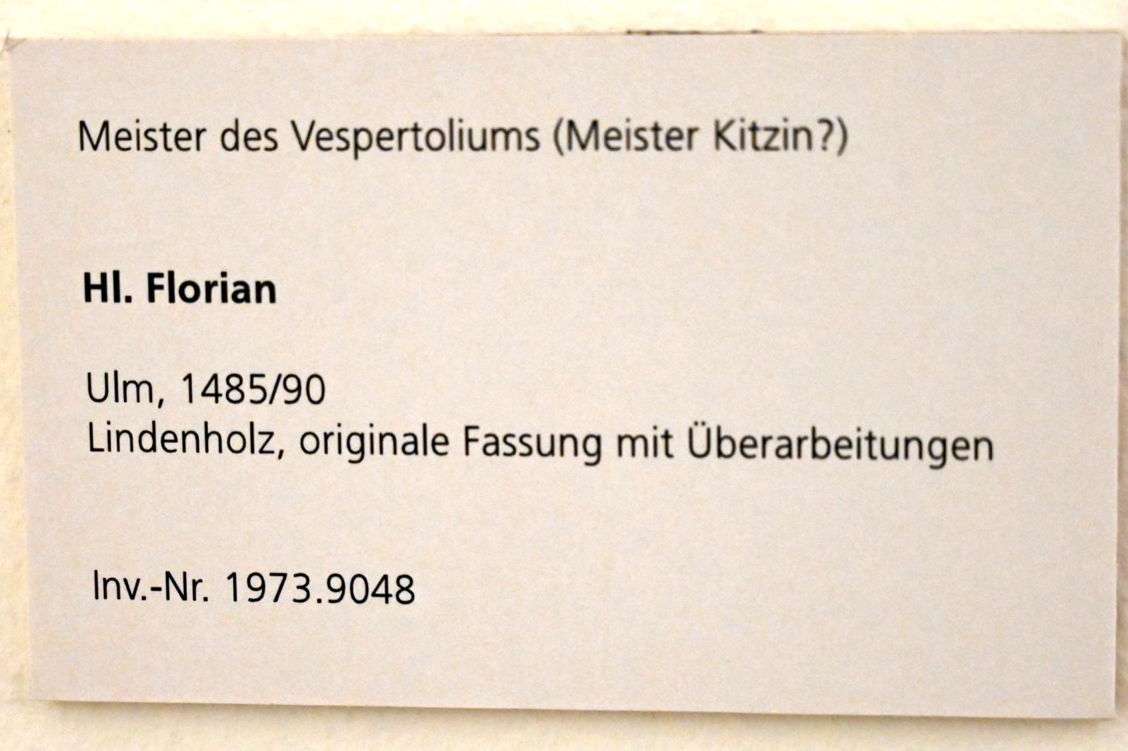 Meister des Vespertoliums (1483–1487), Hl. Florian, Ulm, Museum Ulm, Saal 3, 1485–1490, Bild 4/4