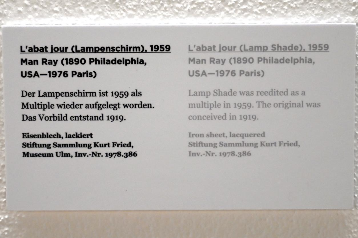 Man Ray (1914–1939), L'abat jour (Lampenschirm), Ulm, Museum Ulm, Saal 11a, 1919, Bild 4/4